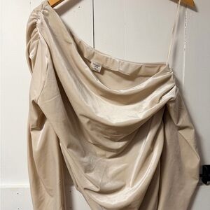 Abercrombie & Fitch Cream Velvet One Shoulder Top